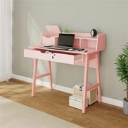 Modern Designs by Crafts and Comfort Roma Elegant Writing Desk - with Storage, Cable Holes & Drawers - Great for use as Workstation and Writing for Students in Bedroom or Dormroom - Pink