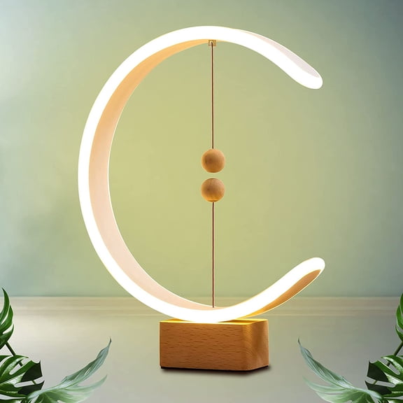 Modern Desk Lamp, Design Bedside Lamp Wooden Base, Led Table Lamp with Magnetic Floating Beads Switch, Minimalist Table Lamp for Bedroom, Living Room, Office-Get Rich