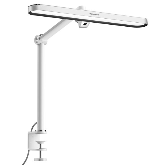 Modern Desk Lamp with Clip - White Adjustable LED Light, 360° Rotatable Arm & Stable Clamp Mount for Computer Work