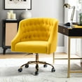 thumbnail image 1 of Modern Desk Task Chair Swivel Rolling Velvet with Gold Legs Makeup Vanity Chair Yellow, 1 of 8