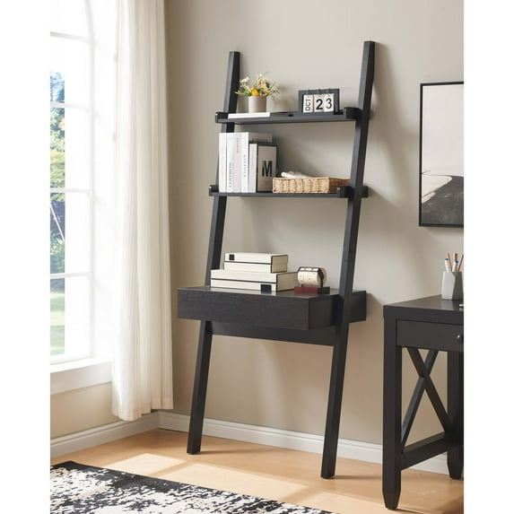Modern Desk Writing Table Bookcase Ladder Design with Drawer Home Office Desk Workspace, 29.5"x18"x72", Particle Board+MDF