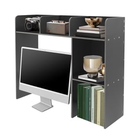 Modern Desktop Storage Organizer, Desktop Bookshelf Holder Computer Rack Desk Organizer (Black)