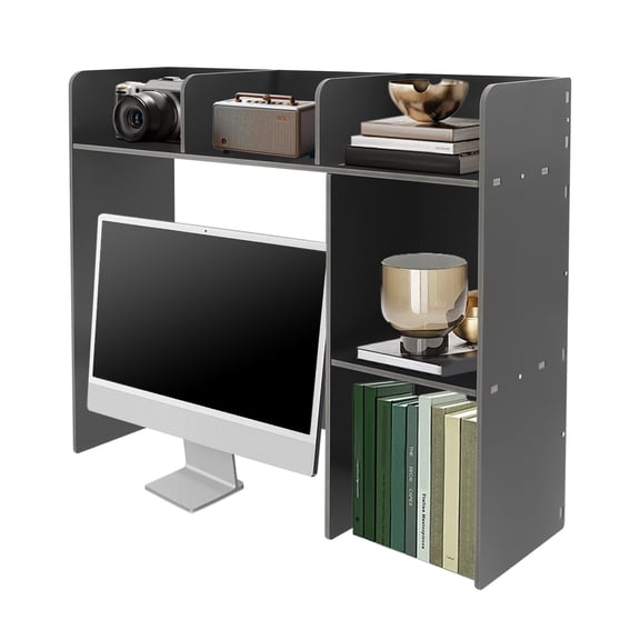 Modern Desktop Storage Organizer, Desktop Bookshelf Holder Computer Rack Desk Organizer (Black)