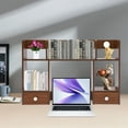 thumbnail image 1 of Modern Desktop Storage Organizer Home Office Desktop Bookshelf Holder Computer Rack Desk Organizer for Space Saving (Dark Walnut Color), 1 of 10