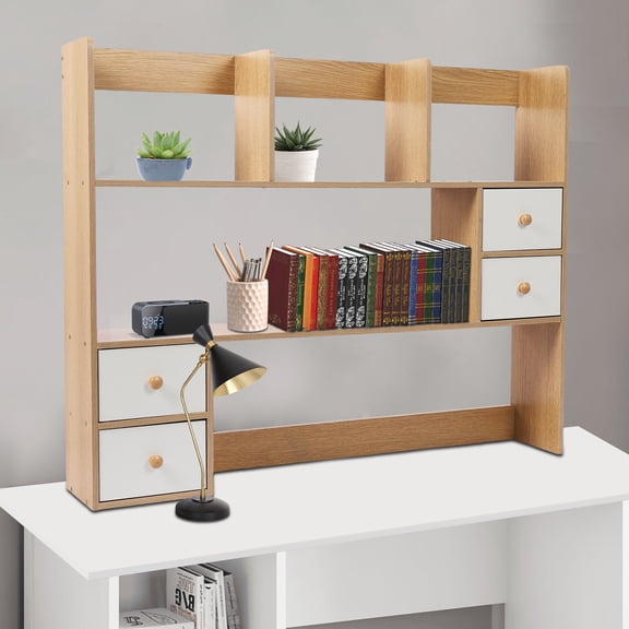 Modern Desktop Storage Rack, 4-Cabinet Oak Organizer, 3-Tier Design with Rounded Corners, Load Capacity 6.61lbs, Suitable for Office and Study