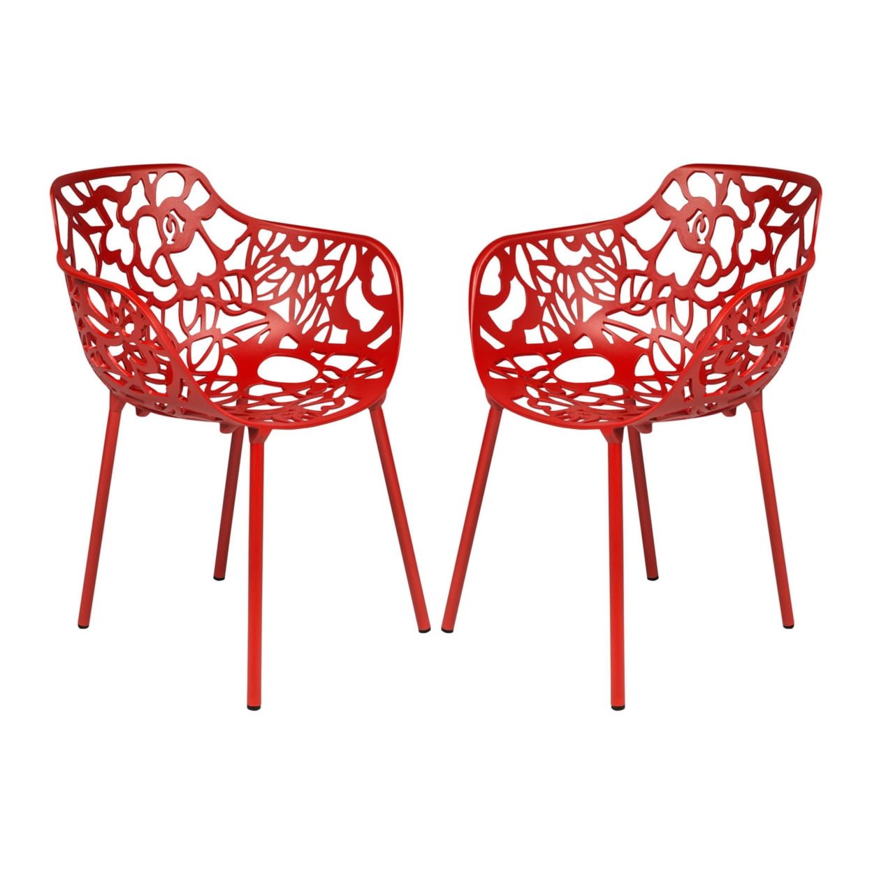 Modern Devon Red Aluminum Outdoor Dining Armchair, Set of 2