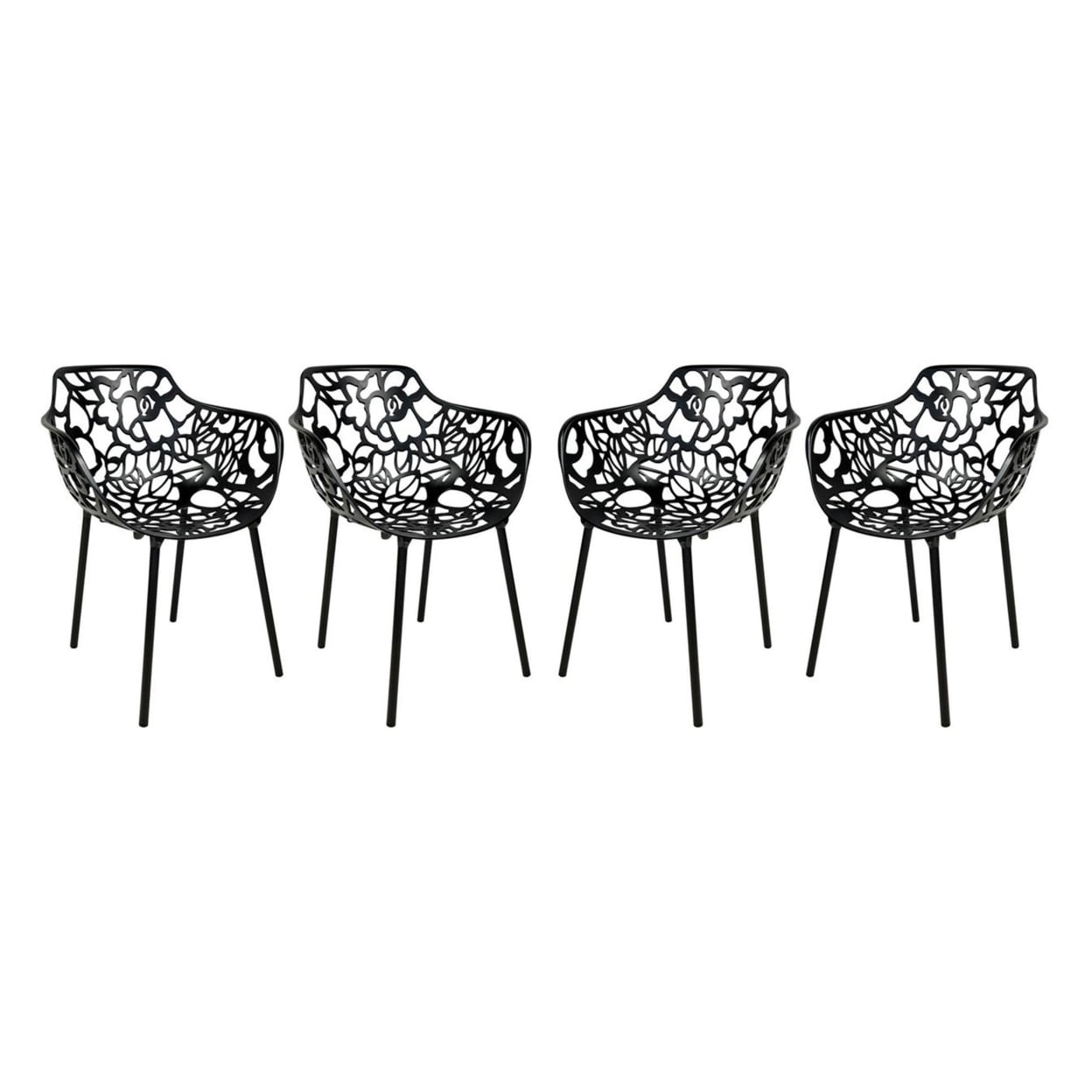 Devon Black Aluminum Stackable Outdoor Dining Chairs, Set of 4