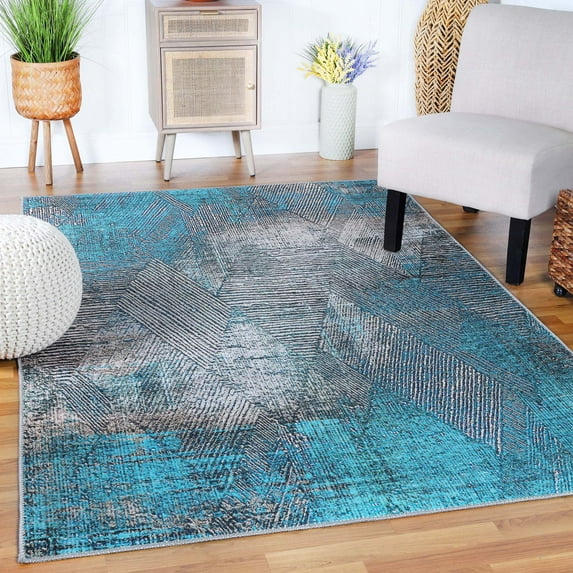 Modern Diamond Abstract Power-loomed Indoor Area Rug, Cerulean Blue, 5.7' x 8.9'