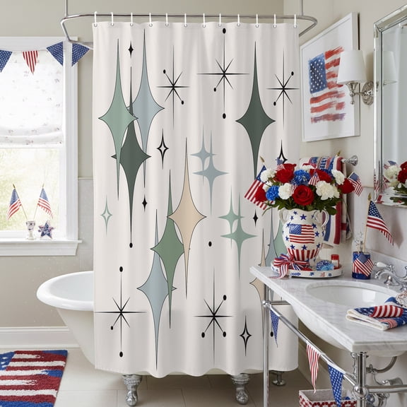 Modern Diamond Geometric Art Shower Curtain for Bathroom, Mid Century Abstract Art Waterproof Shower Curtains Washable Quick Dry with Hooks Bathtub Curtains 36x72IN