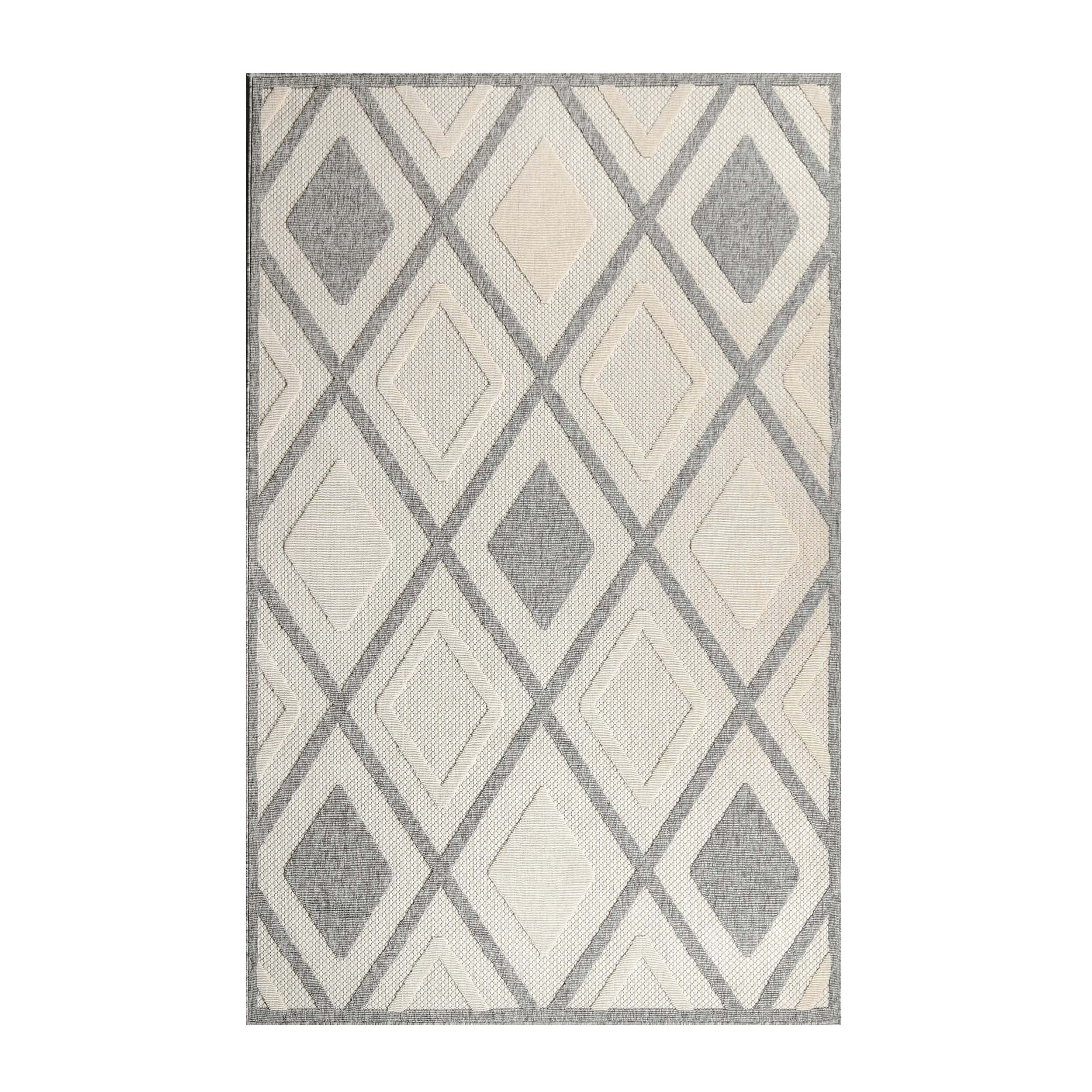 Modern Diamond Geometric Lattice Indoor/Outdoor Area Rug, Cream, 5' 2" x 7' 2"