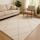 Modern Diamond Pattern Area Rug – Hand-Tufted Wool, Cream & Gray ...