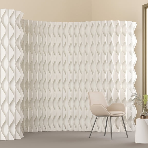 Modern Diamond Pattern Folding Kraft Paper Room Divider, Freestanding Light Filtering Privacy Partition, Punch-Free Easy Install Screen for Living Room Bedroom Office, White