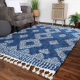 thumbnail image 1 of Modern Diamond Plush Polypropylene Indoor Shag Area Rug with Fringe - 5' x 7’, Cream/Blue, 1 of 10