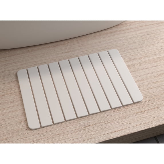 Modern Diatomite Quick-Dry Stone Medium 24x15" Bathroom Mat in Natural White