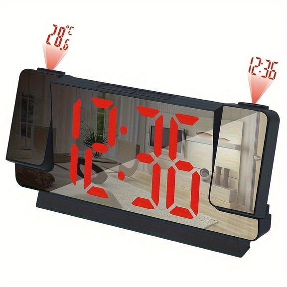 Modern Digital Alarm Clock with Projection, Humidity Display, USB Powered, Adjustable Brightness, Night Mode, Snooze, 180° Rotatable Screen, Square Design for Bedroom Decor