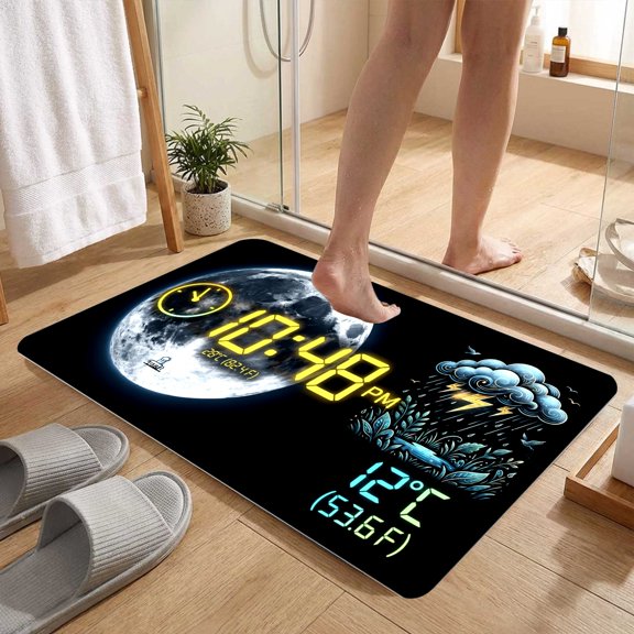 Modern Digital Moon Weather Graphic 2D Floor Rug, Kitchen Bedroom Living Room Decor, Thanksgiving Christmas Gift