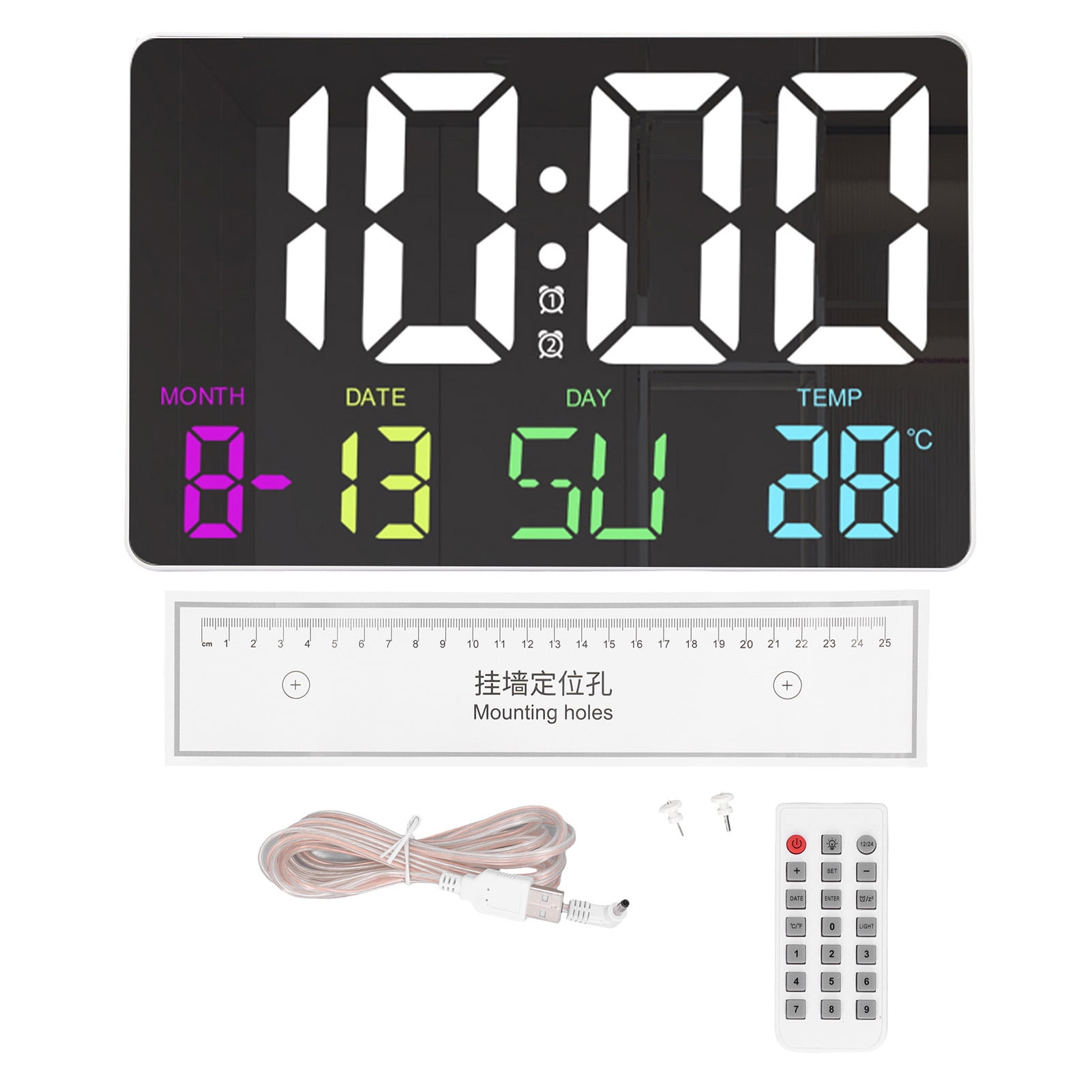 Modern Digital Wall Clock, Easy,Read Large Numbers, RGB Night Light ...