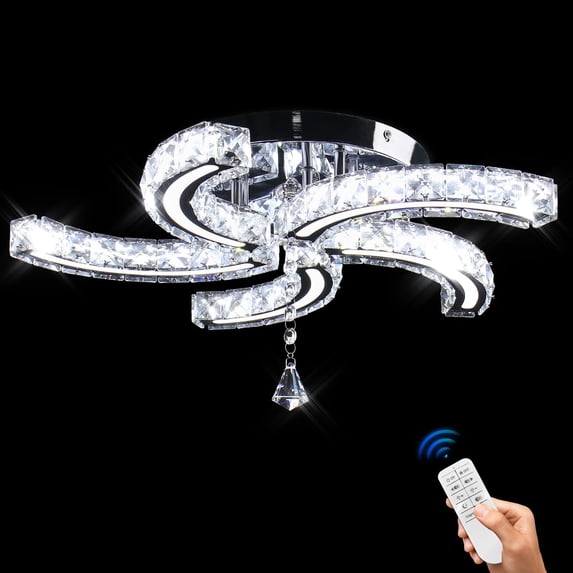 Modern Dimmable Crystal Led Ceiling Light 5 Arms Acrylic Crystal Chandeliers Stainless Steel Pendant Light Flush Mount Ceiling Light Fixture for Living Room Bedroom