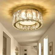 Modern Dimmable LED Luxury Gold Crystal Flush Mount Ceiling Light Fixture,7.87 Inch 15W,3CCT,Small Round Close to Ceiling Chandelier for Hallway,Kitchen,Laundry Room,Entryway