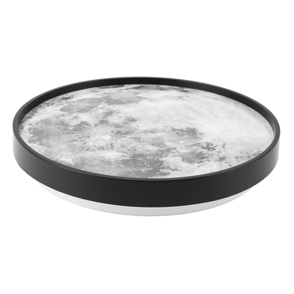Modern Dimmable LED Moon Ceiling Light Flush Mount Fixture with Remote and APP Control, 18.9 inches / 48 cm Black Round Decorative Bedroom Lamp
