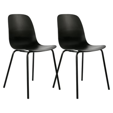 Modern Dining Chair Dining Room Kitchen Side Chair Soft Leisure Chair with Metal Legs, Black, Set of 2