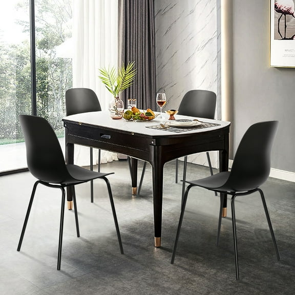 Modern Dining Chair Dining Room Kitchen Side Chair Soft Leisure Chair with Metal Legs, Black, Set of 4