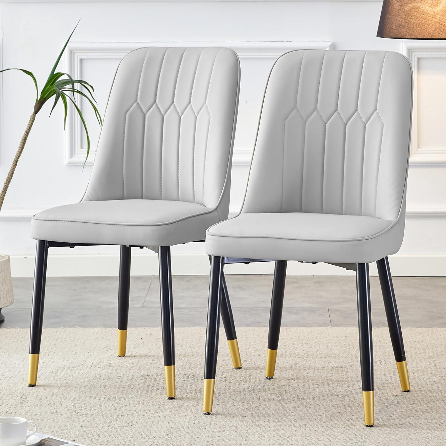 Modern Dining Chair Set of 2 Black Kitchen Chairs Set PU Leather Chair ...