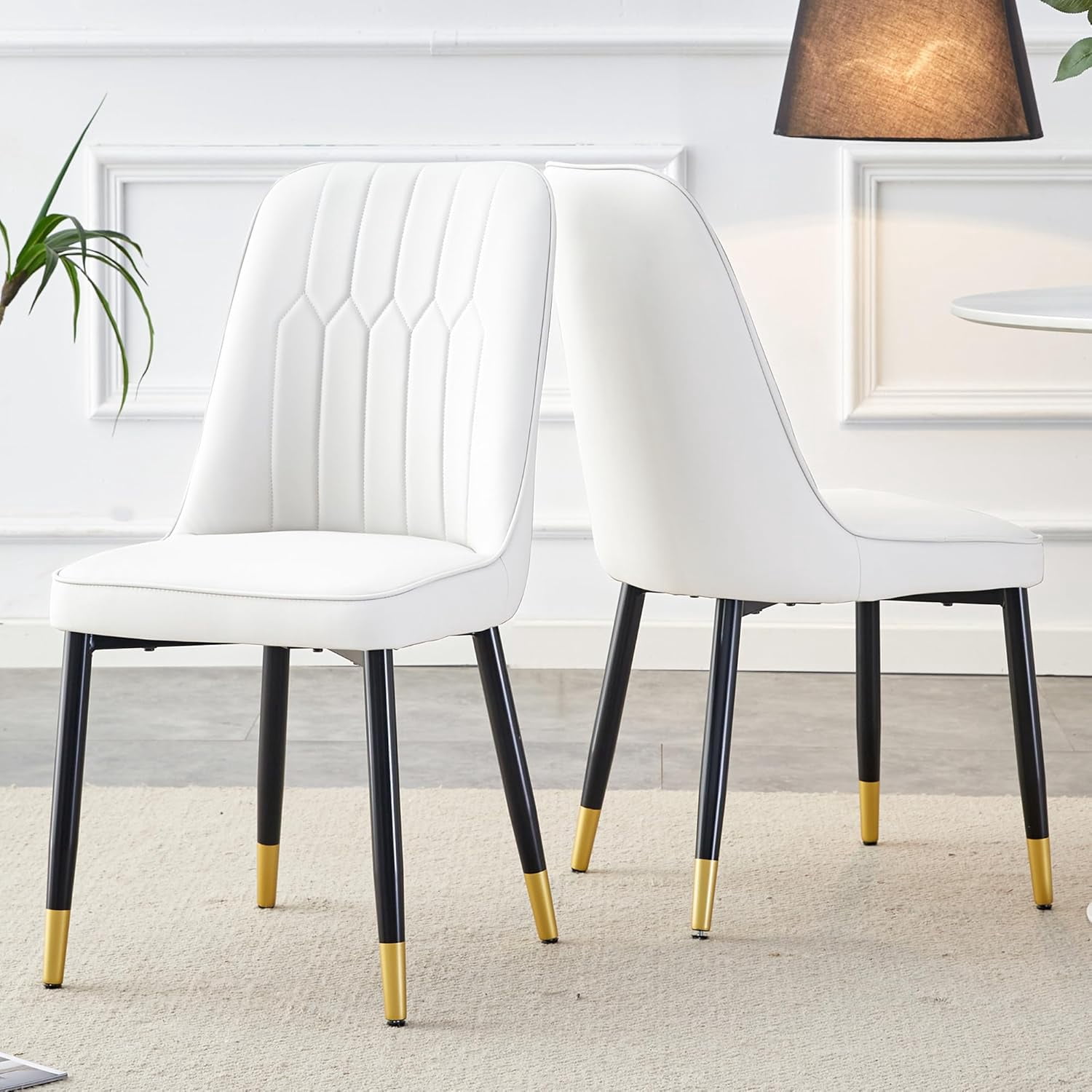 Modern Dining Chair Set of 2 Black Kitchen Chairs Set PU Leather Chair ...