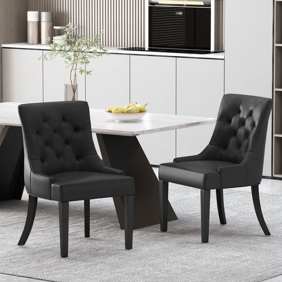 Modern Dining Chair Set (2) | Comfortable Seating with Diamond Stitch Pattern | Upholstered in PU and Beautiful Wood Legs | Suitable for Family Dinners