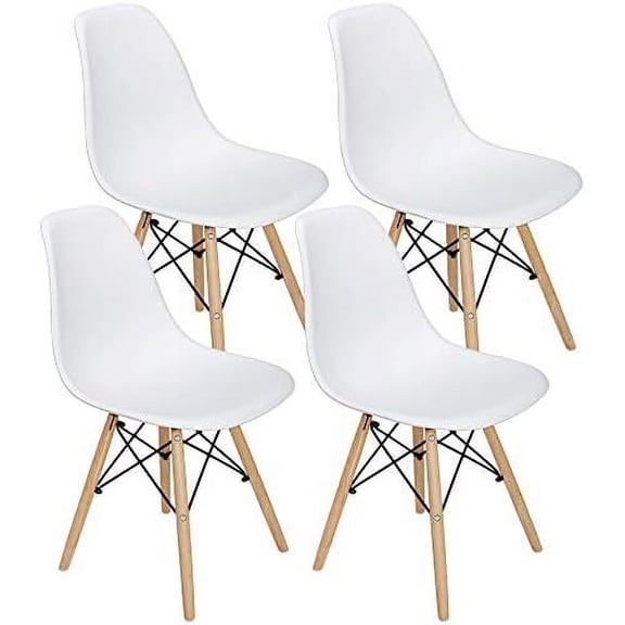 Modern Dining Chair Set of 4, Mid Century Modern DSW Chair, Side Chairs with Wooden Legs, Shell Lounge Plastic Chair for Kitchen, Dining, Bedroom, Living Room$$Furniture