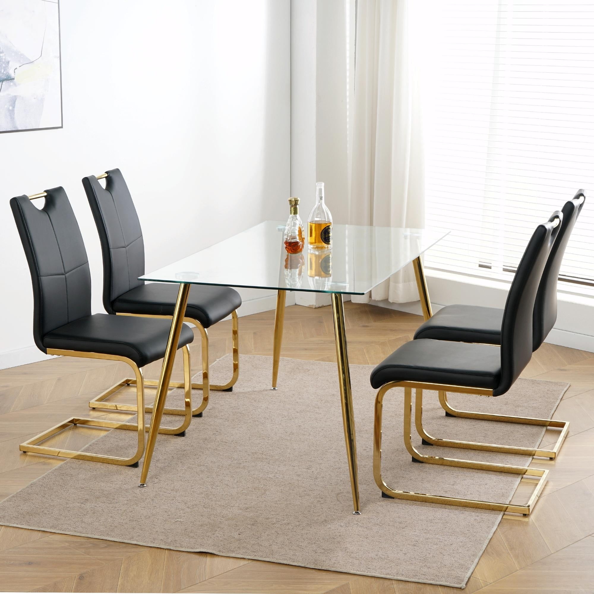 Modern Dining Chair Set Faux Leather Padded Seats, Gold/Silver Metal