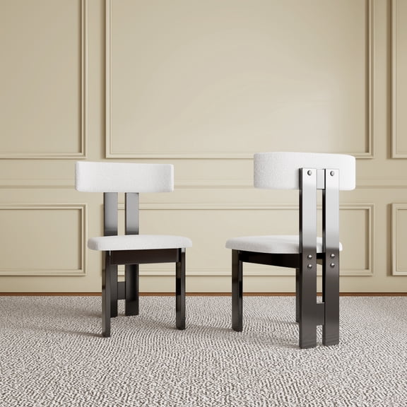 Modern Dining Chair Set of 2, Pure White Velvet Upholstery & Solid Wood Frame, Vertical Backrest