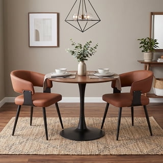 IZXGS Dining Chairs Set of 2, Modern Upholstered Faux Leather Kitchen Chairs with Curved Back Metal Legs,Brown