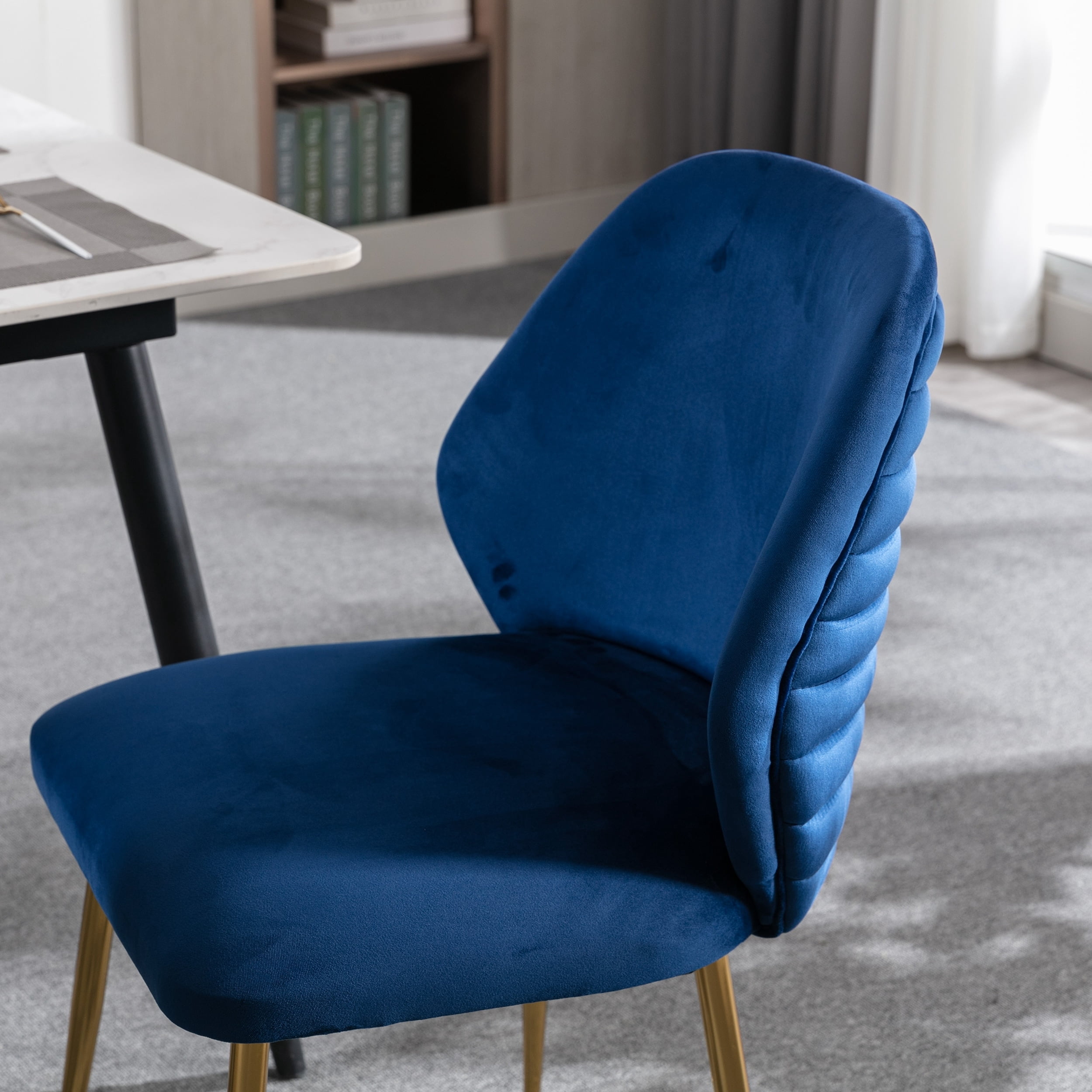Modern Dining Chair Set of 2, Woven Velvet Upholstered Side Chairs Blue ...