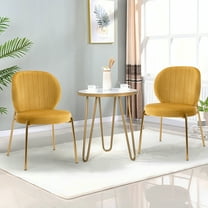 Modern Dining Chair Velvet Upholstered Side Chair Soft Leisure Chair, Yellow, Set of 2