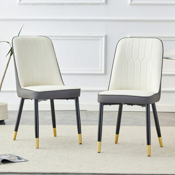 Set Of 2 Modern PU Leather Dining Chairs  For Kitchen  Bedroom Officeï¼White+Gray+PUï¼