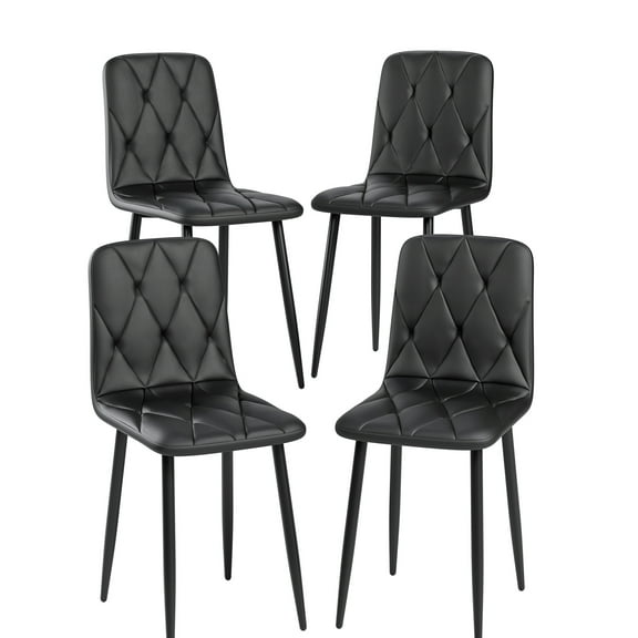 Modern Dining Chairs (4) - Black Pu Leather, Upholstered Cushion Seat, Stable Metal Construction Leather Of 4 Black, High Sponge Filling, Legs For Durability