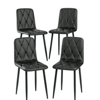 Modern Dining Chairs (4) - Black Pu Leather, Upholstered Cushion Seat, Stable Metal Construction Leather Of 4 Black, High Sponge Filling, Legs For Durability