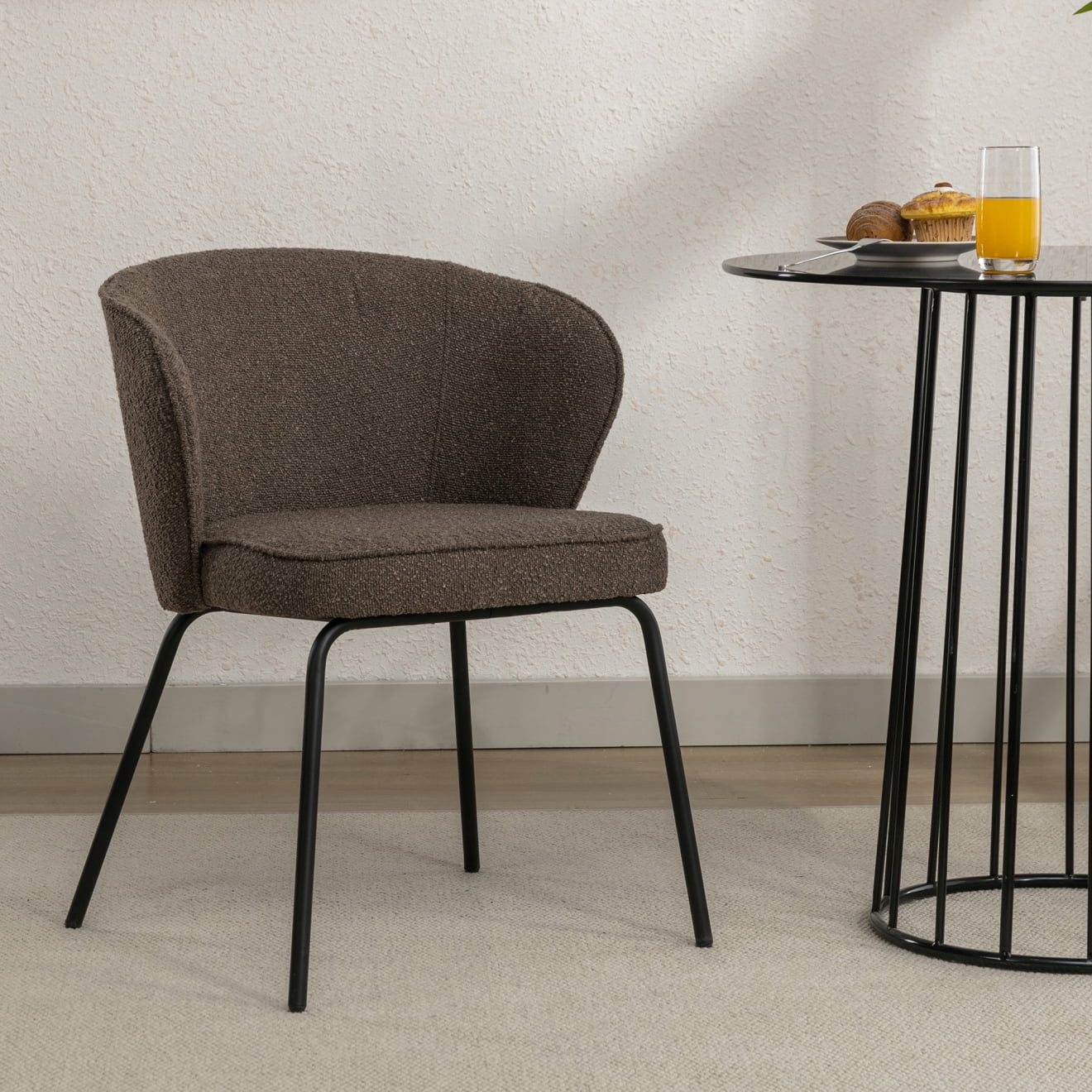 Modern Dining Chairs, Boucle Fabric Kitchen Chairs with Black Metal ...