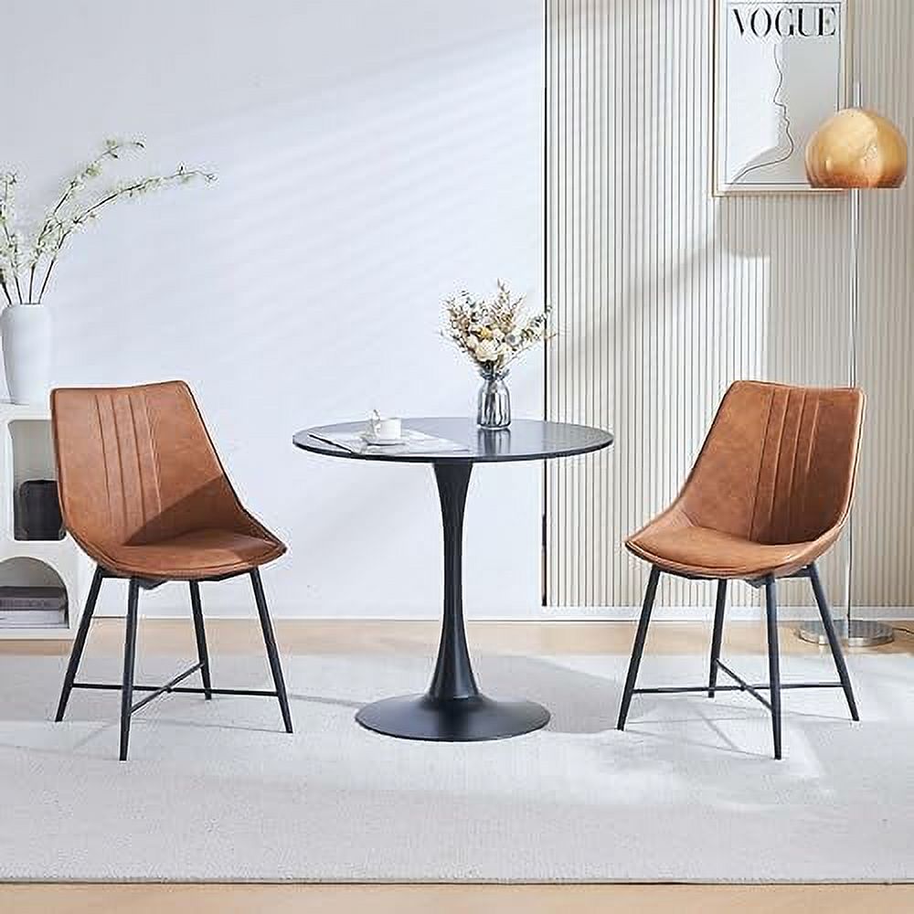 Modern Dining Chairs Faux Leather Armless Side Chairs with Metal Legs ...