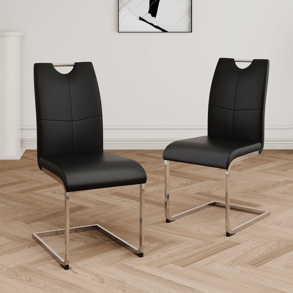 Modern Dining Chairs with Faux Leather Padded Seat Dining Living Room Chairs Upholstered Chair with Chrome Metal Legs Design for Kitchen, Living, Bedroom, Dining Room Side Chairs Set of 2