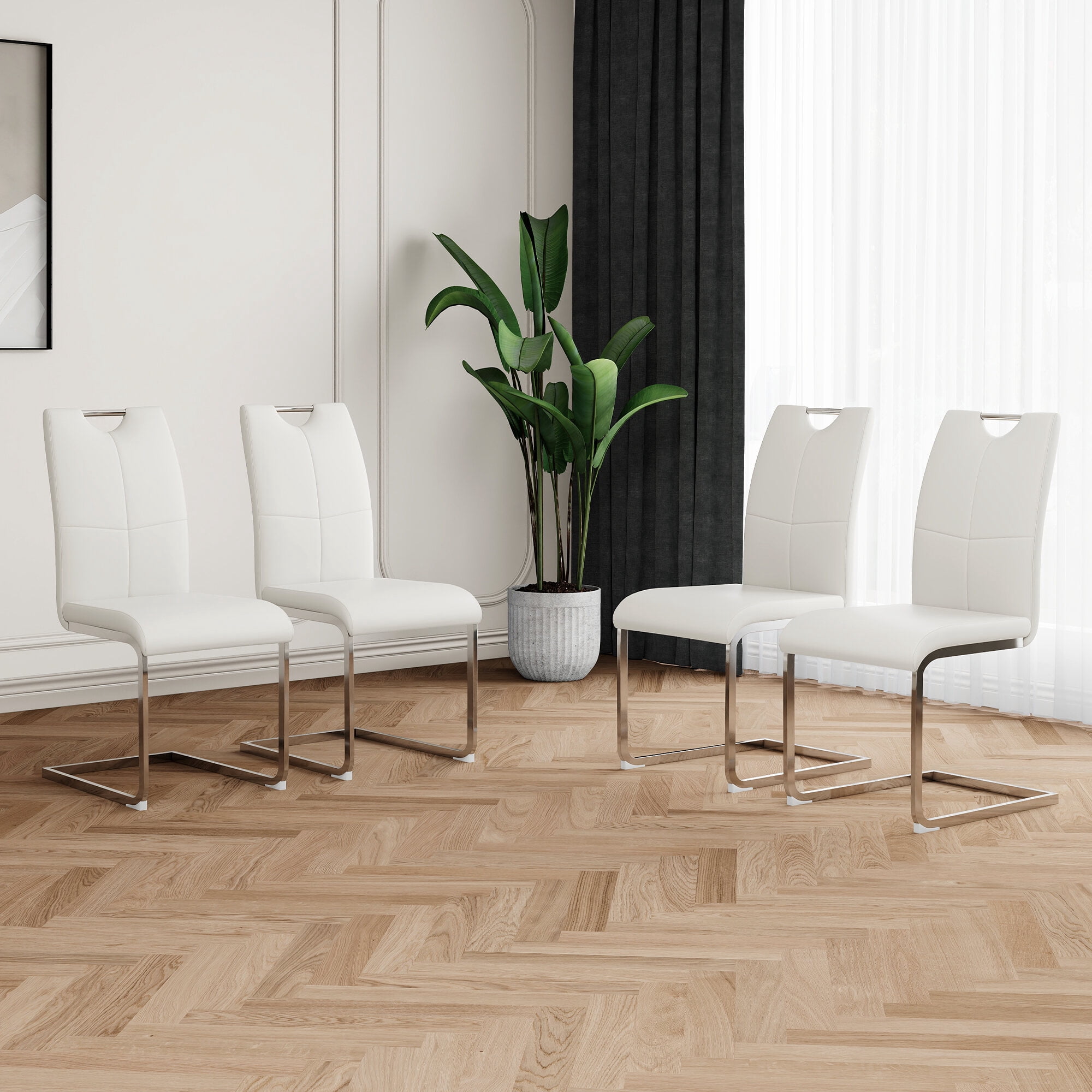 Modern Dining Chairs with Faux Leather Padded Seat Dining Living Room ...