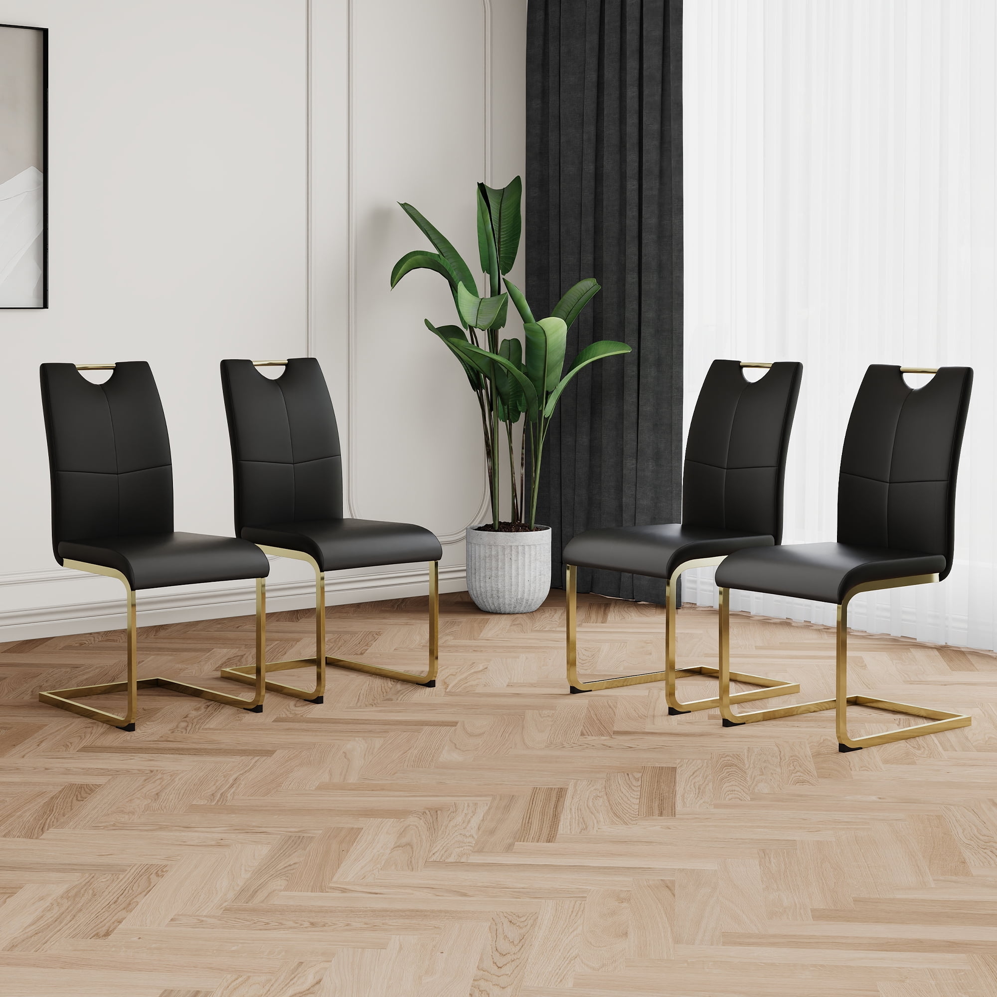 Modern Dining Chairs with Faux Leather Padded Seat Dining Living Room ...