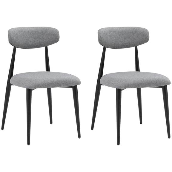 Modern Dining Chairs | For Kitchen and Dining Room Use | Grey Upholstered with Metal Base | Curved Backrest for Comfort