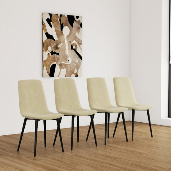 Modern Dining Chairs Of 4, Beige Linen Seat And Back With Robust Metal Legs For Kitchen 4 Chair , Construction