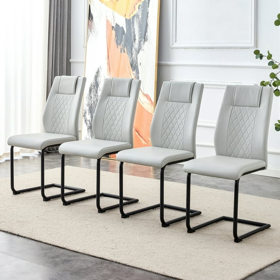 Modern Dining Chairs with PU Leather Padded Seat, Dining Living Room Chairs, Upholstered Chair with Metal Legs Design for Kitchen, Living, Bedroom, Dining Room Side Chairs Set of 4(Light Gray+PU )