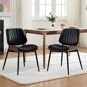 Modern Dining Chairs PU Leather Upholstered Accent Chairs for Kitchen & Dining Set of 2, Black