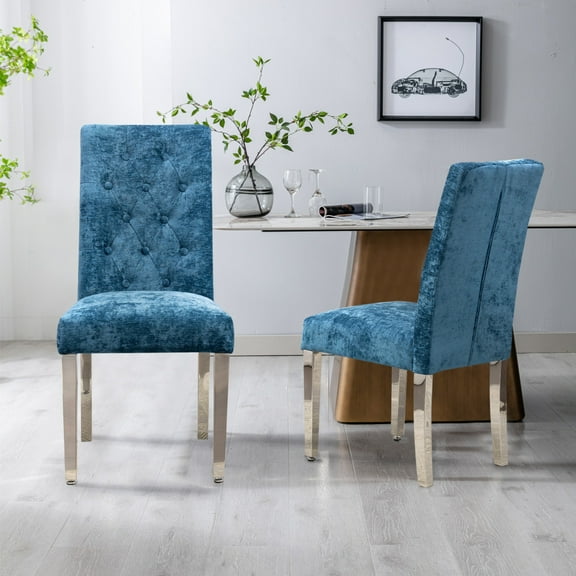 Modern Dining Chairs with Plush Chenille Upholstery & Stainless Steel Legs – Ergonomic Lumbar Support for Home Office, Kitchen, and Dining Rooms (Lake Blue)