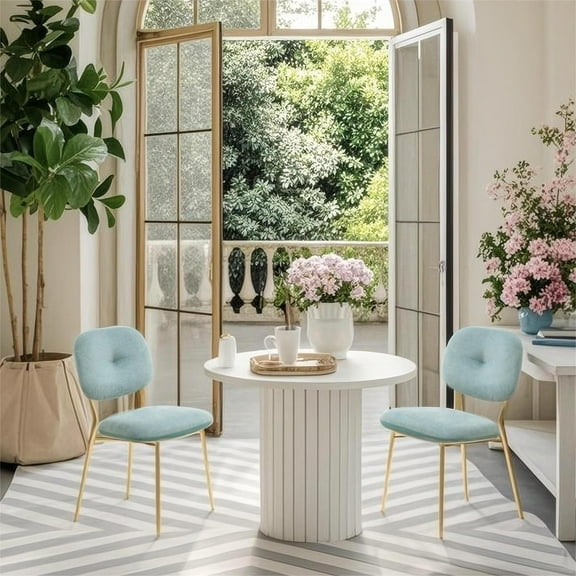 Modern Dining Chairs Set of 2 | Beige & Sage Green Upholstered Accent Chairs with Metal Legs | Compact Contemporary Kitchen & Dining Room Seating for Small Spaces