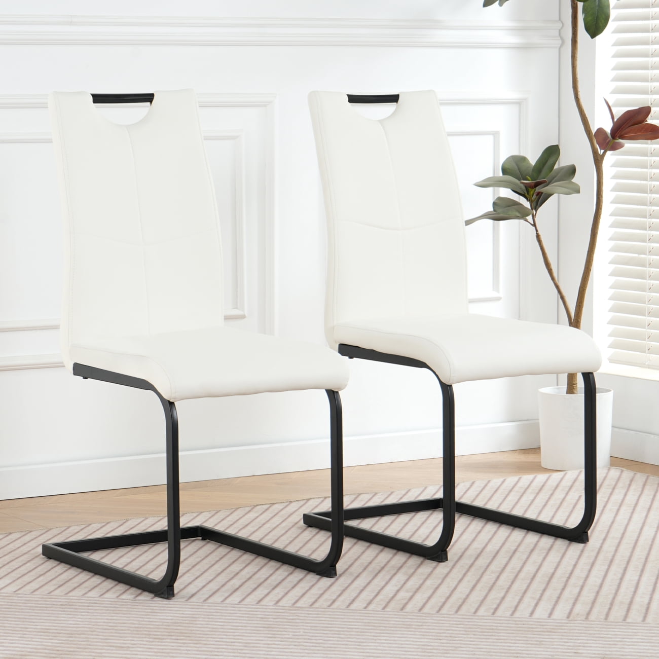 Modern Dining Chairs Set of 2 - Faux Leather High Back Dining Chairs ...